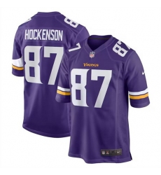 Men Minnesota Vikings 87 T J Hockenson Purple Stitched Game Jersey