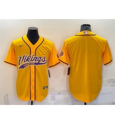 Men Minnesota Vikings Blank Gold With Patch Cool Base Stitched Baseball Jersey