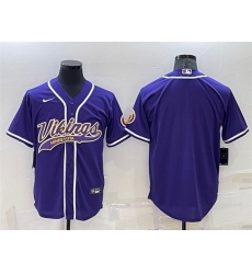 Men Minnesota Vikings Blank Purple With Patch Cool Base Stitched Baseball Jersey