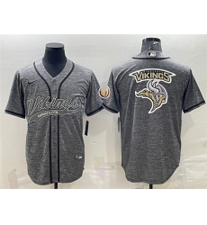 Men Minnesota Vikings Grey Team Big Logo With Patch Cool Base Stitched Baseball Jersey