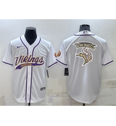 Men Minnesota Vikings White Team Big Logo With Patch Cool Base Stitched Baseball Jersey