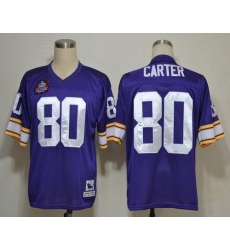 Men Mitchell And Ness Vikings #80 Cris Carter Purple Stitched Throwback NFL Jersey