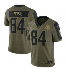 Men's Minnesota Vikings Randy Moss Nike Olive 2021 Salute To Service Retired Player Limited Jersey