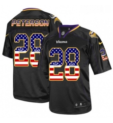 Mens Nike Minnesota Vikings 28 Adrian Peterson Elite Black USA Flag Fashion NFL Jersey