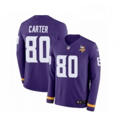 Mens Nike Minnesota Vikings 80 Cris Carter Limited Purple Therma Long Sleeve NFL Jersey