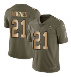 Nike Vikings #21 Mike Hughes Olive Gold Mens Stitched NFL Limited 2017 Salute To Service Jersey