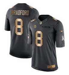 Nike Vikings #8 Sam Bradford Black Mens Stitched NFL Limited Gold Salute To Service Jersey