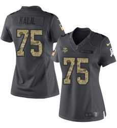 Nike Vikings #75 Matt Kalil Black Womens Stitched NFL Limited 2016 Salute To Service Jersey