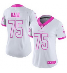 Nike Vikings #75 Matt Kalil White Pink Womens Stitched NFL Limited Rush Fashion Jersey