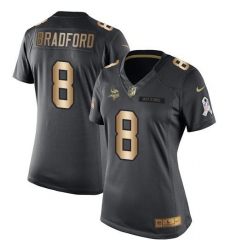 Nike Vikings #8 Sam Bradford Black Womens Stitched NFL Limited Gold Salute to Service Jersey