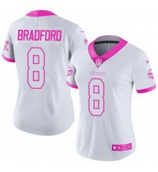 Nike Vikings #8 Sam Bradford White Pink Womens Stitched NFL Limited Rush Fashion Jersey