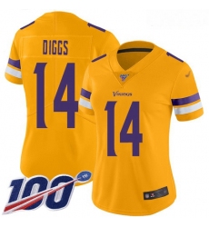 Vikings #14 Stefon Diggs Gold Women Stitched Football Limited Inverted Legend 100th Season Jersey