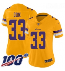 Vikings #33 Dalvin Cook Gold Women Stitched Football Limited Inverted Legend 100th Season Jersey
