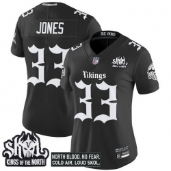 Women Minnesota Vikings 33 Aaron Jones Black 2025 Kings of the North Patch Gothic Norseblood Edition Vapor Untouchable Limited Stitched Football Jersey 1