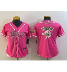Women Minnesota Vikings Pink Team Big Logo With Patch Cool Base Stitched Baseball Jersey