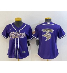 Women Minnesota Vikings Purple Team Big Logo With Patch Cool Base Stitched Baseball Jersey