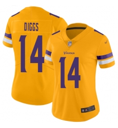 Women Vikings 14 Stefon Diggs Gold Stitched Football Limited Inverted Legend Jersey