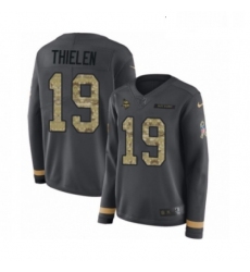 Womens Nike Minnesota Vikings 19 Adam Thielen Limited Black Salute to Service Therma Long Sleeve NFL Jersey