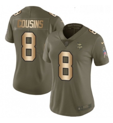Womens Nike Minnesota Vikings 8 Kirk Cousins Limited Olive Gold 2017 Salute to Service NFL Jersey