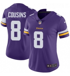 Womens Nike Minnesota Vikings 8 Kirk Cousins Purple Team Color Vapor Untouchable Limited Player NFL Jersey