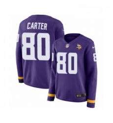 Womens Nike Minnesota Vikings 80 Cris Carter Limited Purple Therma Long Sleeve NFL Jersey