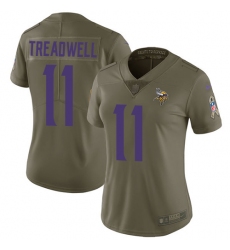 Womens Nike Vikings #11 Laquon Treadwell Olive  Stitched NFL Limited 2017 Salute to Service Jersey