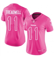 Womens Nike Vikings #11 Laquon Treadwell Pink  Stitched NFL Limited Rush Fashion Jersey