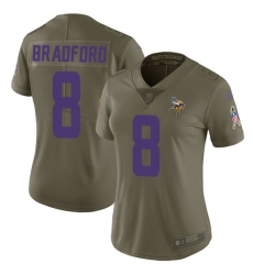 Womens Nike Vikings #8 Sam Bradford Olive  Stitched NFL Limited 2017 Salute to Service Jersey