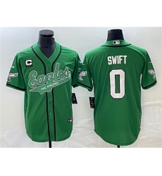 Men Philadelphia Eagles 0 D u2019andre Swift Green With C Patch Cool Base Stitched Baseball Jersey