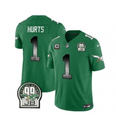 Men Philadelphia Eagles 1 Jalen Hurts Green 2023 F U S E  With 3 Star C Patch Throwback Vapor Untouchable Limited Stitched Football Jersey