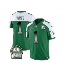 Men Philadelphia Eagles 1 Jalen Hurts Green White 2023 F U S E  With 3 Star C Patch Throwback Vapor Untouchable Limited Stitched Football Jersey