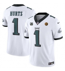 Men Philadelphia Eagles 1 Jalen Hurts White 2023 F U S E  With 3 Star C Patch And John Madden Patch Vapor Limited Stitched Football Jersey