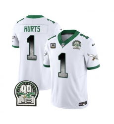 Men Philadelphia Eagles 1 Jalen Hurts White 2023 F U S E  With 3 Star C Patch Throwback Vapor Untouchable Limited Stitched Football Jersey