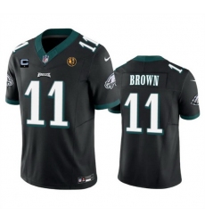 Men Philadelphia Eagles 11 A  J  Brown Black 2023 F U S E  With 1 Star C Patch And John Madden Patch Vapor Limited Stitched Football Jersey