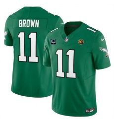 Men Philadelphia Eagles 11 A  J  Brown Green 2023 F U S E  Throwback With 1 Star C Patch And John Madden Patch Vapor Limited Stitched Football Jersey