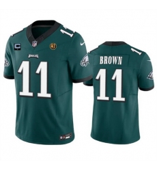 Men Philadelphia Eagles 11 A  J  Brown Green 2023 F U S E  With 1 Star C Patch And John Madden Patch Vapor Limited Stitched Football Jersey