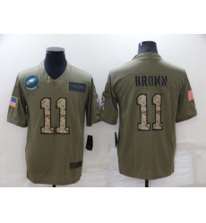 Men Philadelphia Eagles 11 A J Brown Olive Camo Salute To Service Limited Stitched Jerse