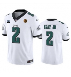 Men Philadelphia Eagles 2 Darius Slay JR White 2023 F U S E  With 2 Star C Patch And John Madden Patch Vapor Limited Stitched Football Jersey