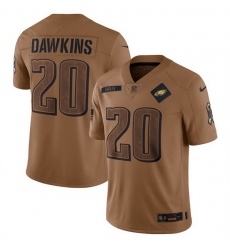 Men Philadelphia Eagles 20 Brian Dawkins 2023 Brown Salute To Service Limited Stitched Football Jersey