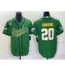 Men Philadelphia Eagles 20 Brian Dawkins Green Gold With C Patch Cool Base Stitched Baseball Jersey