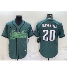 Men Philadelphia Eagles 20 Brian Dawkins Green With Patch Cool Base Stitched Baseball Jersey