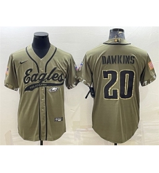 Men Philadelphia Eagles 20 Brian Dawkins Olive 2022 Salute To Service Cool Base Stitched Baseball Jersey