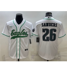 Men Philadelphia Eagles 26 Miles Sanders White With Patch Cool Base Stitched Baseball Jersey