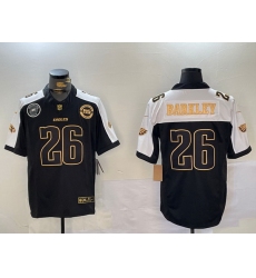 Men Philadelphia Eagles 26 Saquon Barkley Black Gold 2024 New F U S E  With 3 Star C Patch Stitched Football Jersey 1