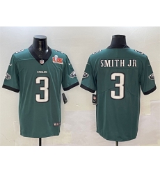 Men Philadelphia Eagles 3 Nolan Smith Jr  Green 2025 Super Bowl LIX Patch New Vapor Untouchable Limited Stitched Football Jersey