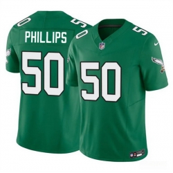 Men Philadelphia Eagles 50 Jaelan Phillips Kelly Green 2025 F U S E  Vapor Untouchable Limited Throwback Stitched Football Jersey