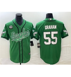 Men Philadelphia Eagles 55 Brandon Graham Green With C Patch Cool Base Stitched Baseball Jersey