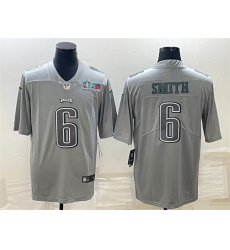 Men Philadelphia Eagles 6 DeVonta Smith Gray Super Bowl LVII Patch Atmosphere Fashion Stitched Jersey