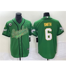Men Philadelphia Eagles 6 DeVonta Smith Green Gold With C Patch Cool Base Stitched Baseball Jersey