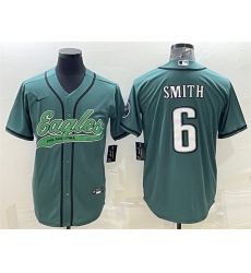 Men Philadelphia Eagles 6 DeVonta Smith Green With Patch Cool Base Stitched Baseball Jersey